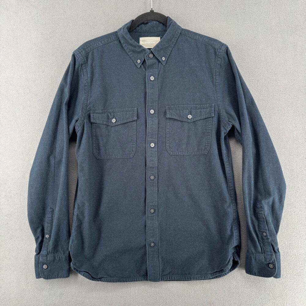 Everlane Brushed Flannel‎ Long Sleeve Shirt Mens M Heather Navy Blue Button Down
